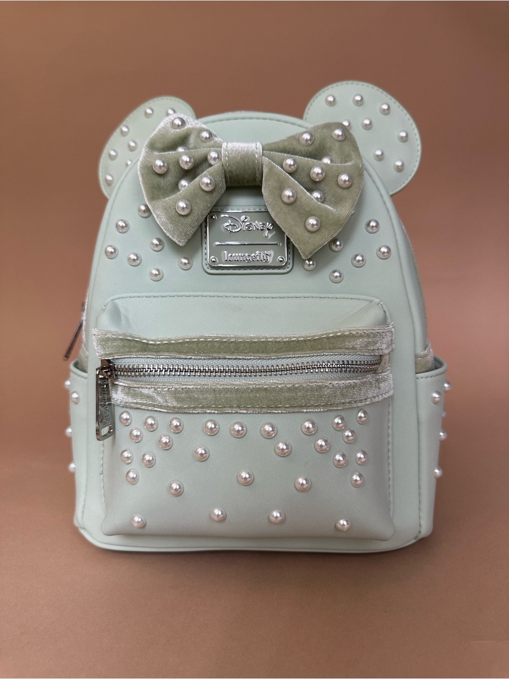 Loungefly Disney Minnie Mouse Pearl Velvet Bow Backpack